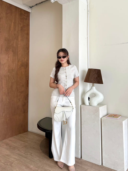 Women Elegant Tweed Tops With Pants Sets